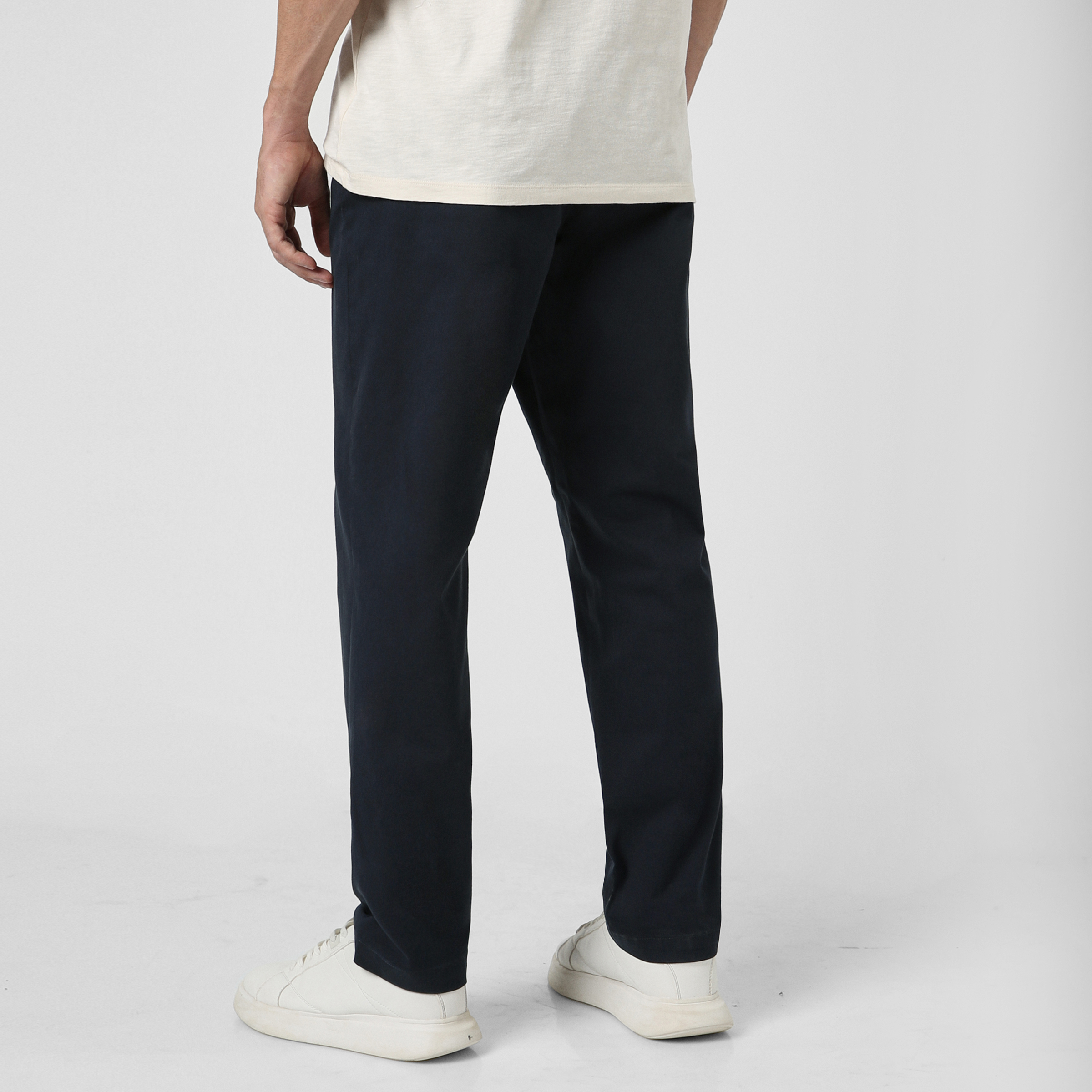 Relaxed Stretch Chino Pant Navy back on model