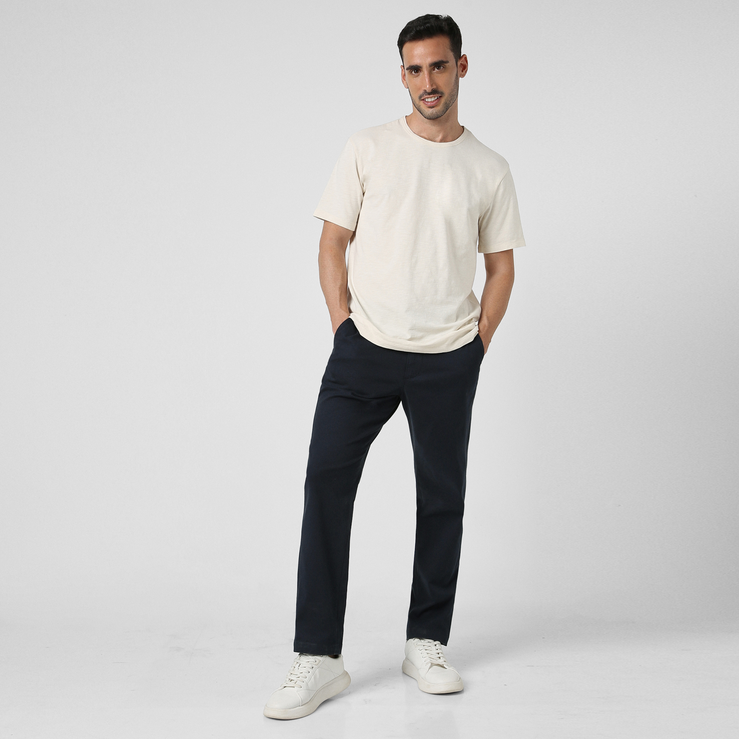 Relaxed Stretch Chino Pant Navy full body on model