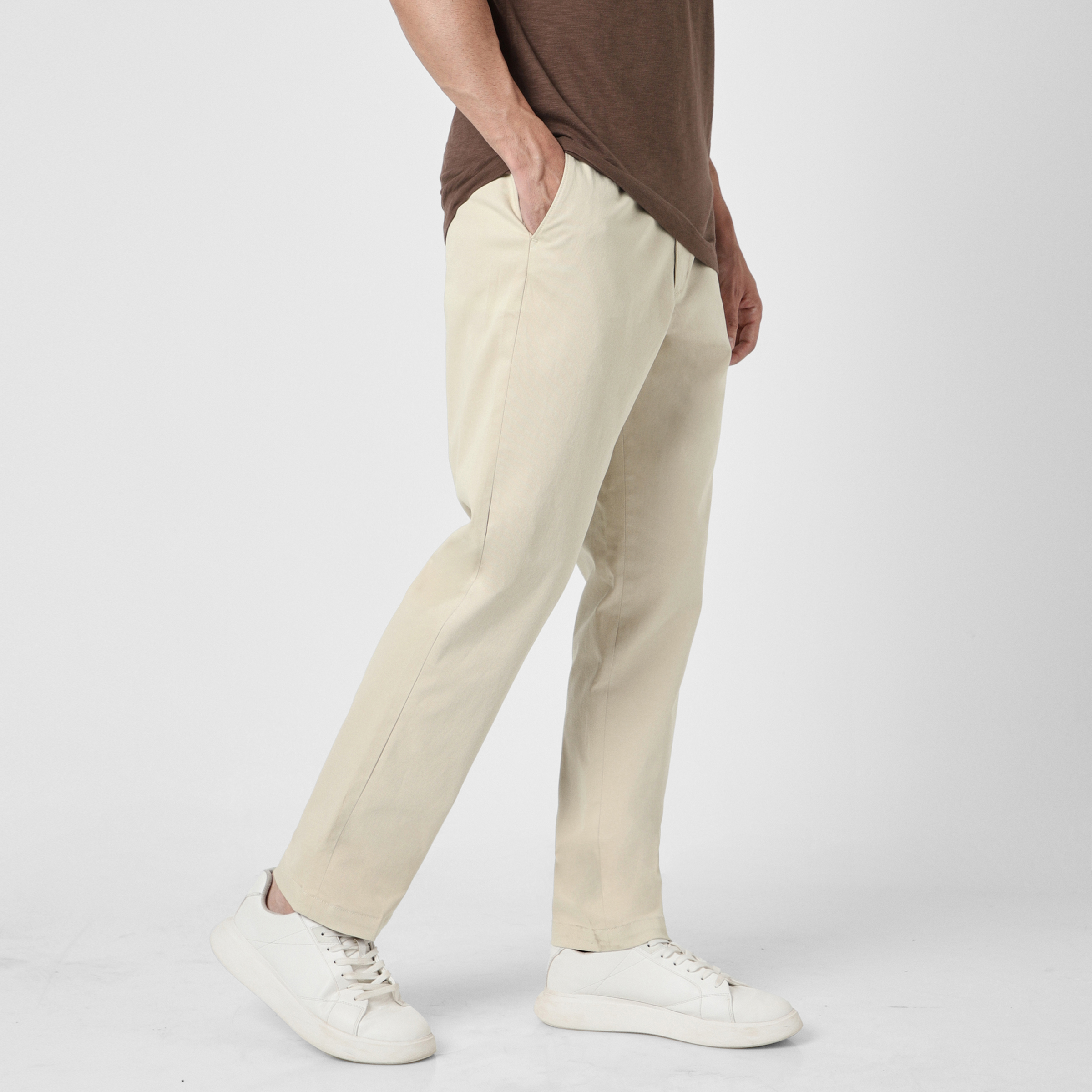 Relaxed Stretch Chino Pant Stone side on model