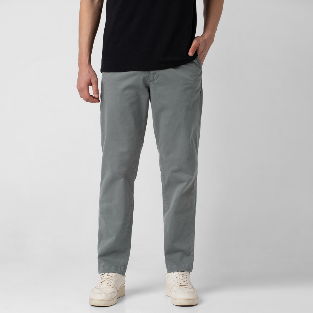 Relaxed Stretch Chino Pant Grey front on model