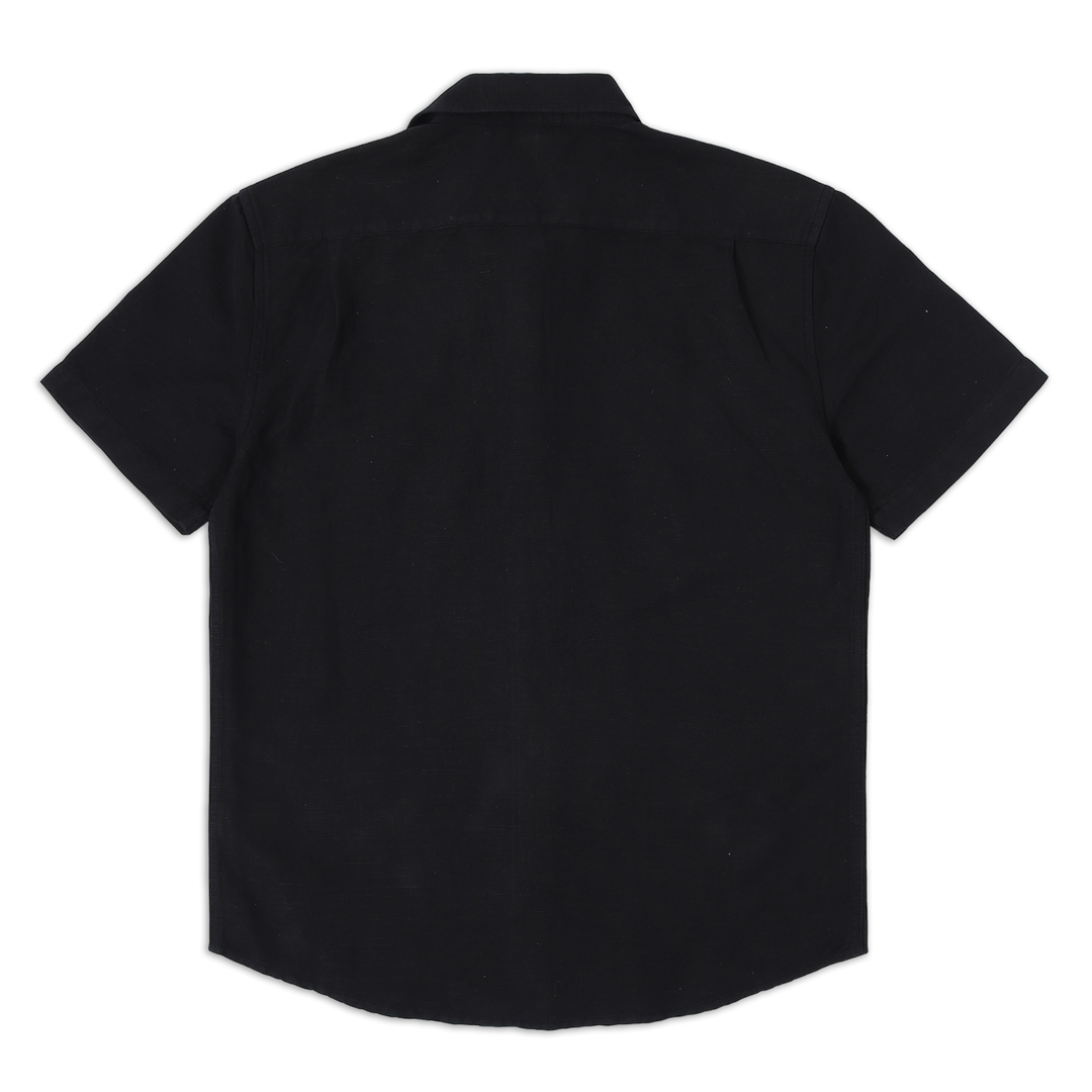 Retreat Linen Shirt Black back with short sleeves and collar