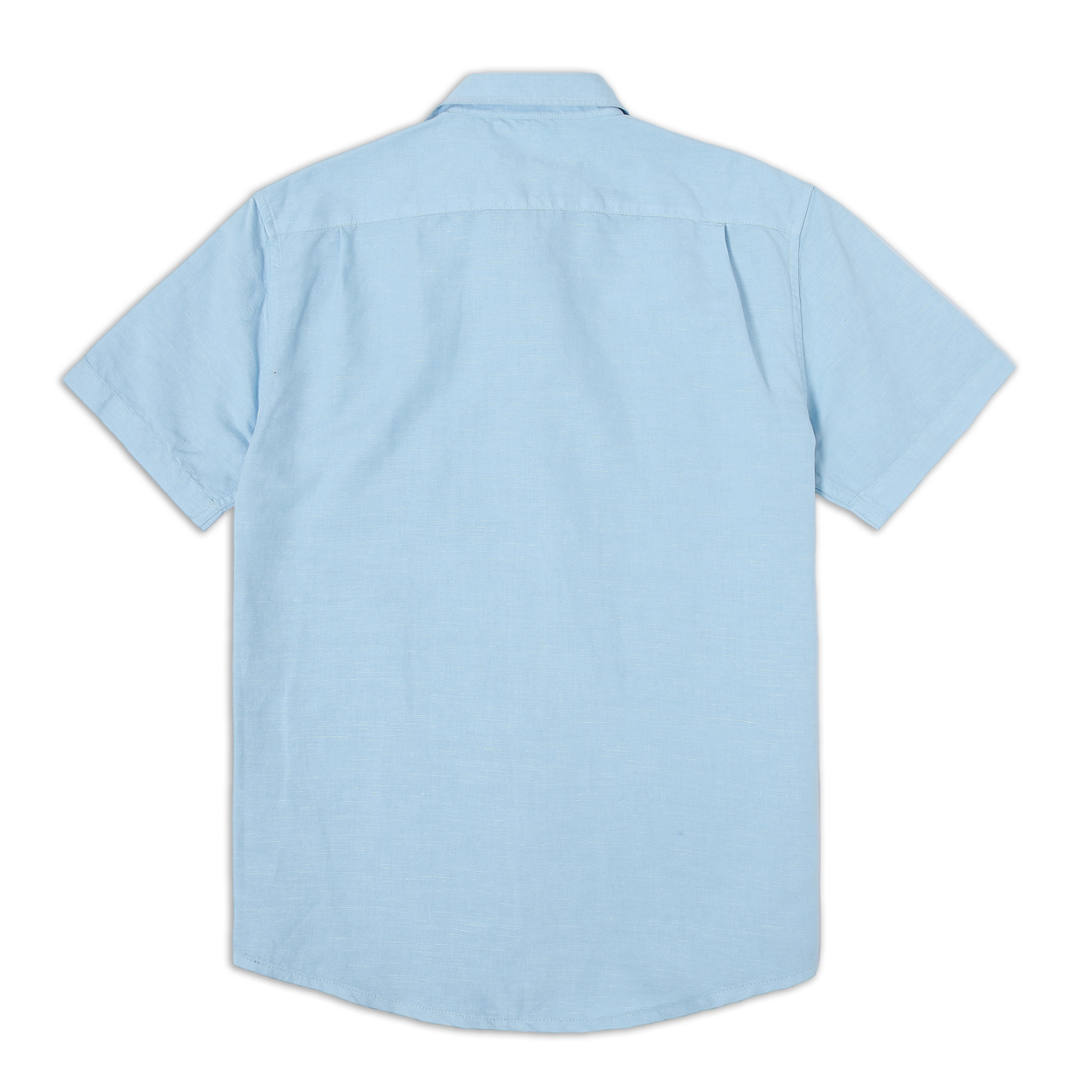 Retreat Linen Shirt Cool Blue back with short sleeves and collar