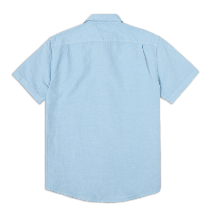 Retreat Linen Shirt Cool Blue back with short sleeves and collar