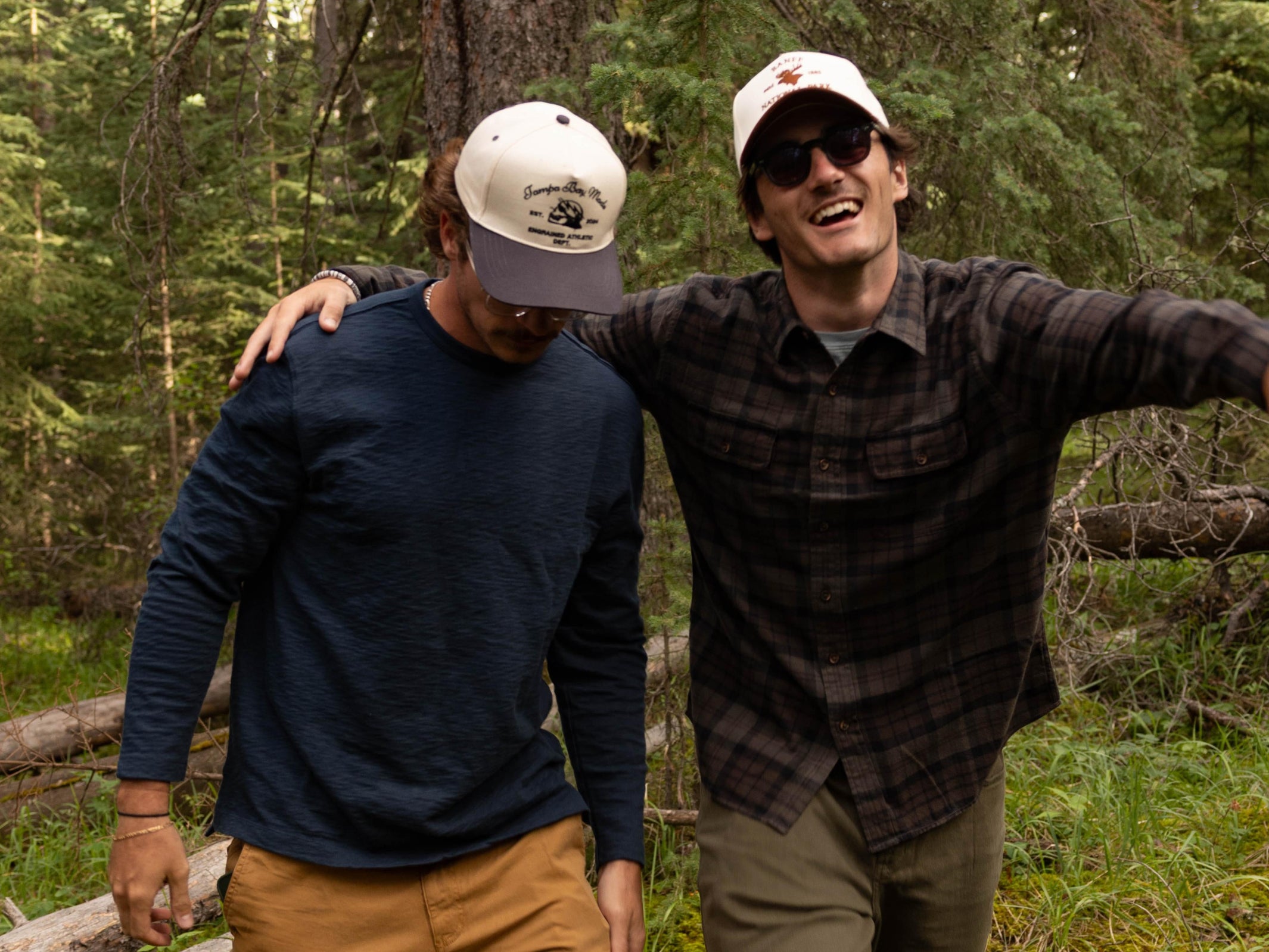 Man on left wearing Rugby Crew in Navy and man on right wearing Everyday Flannel Shirt in Coal