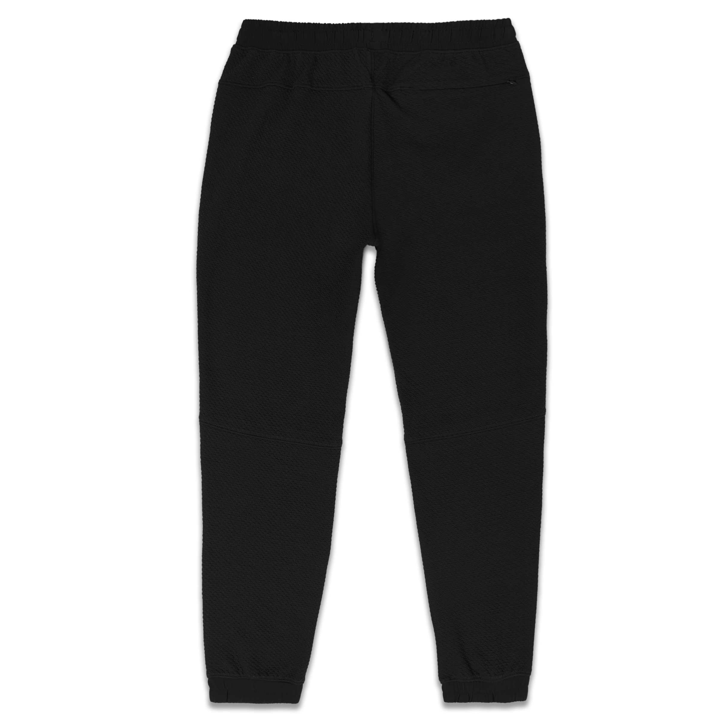 Roam Jogger Black back with an elastic waistband, back right zipper pocket, and ribbed ankle cuffs