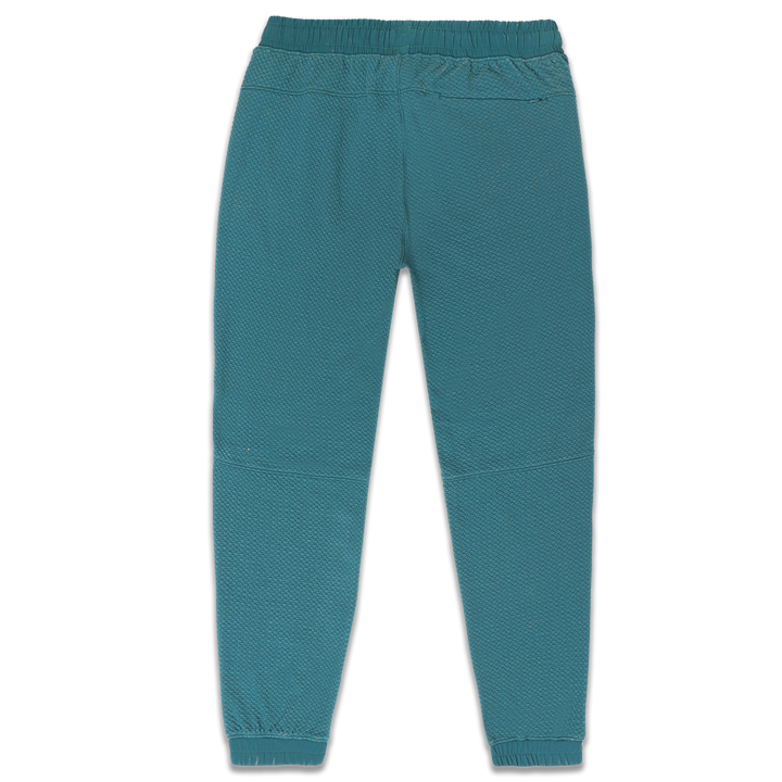 Roam Jogger Dark Teal back with an elastic waistband, back right zipper pocket, and ribbed ankle cuffs