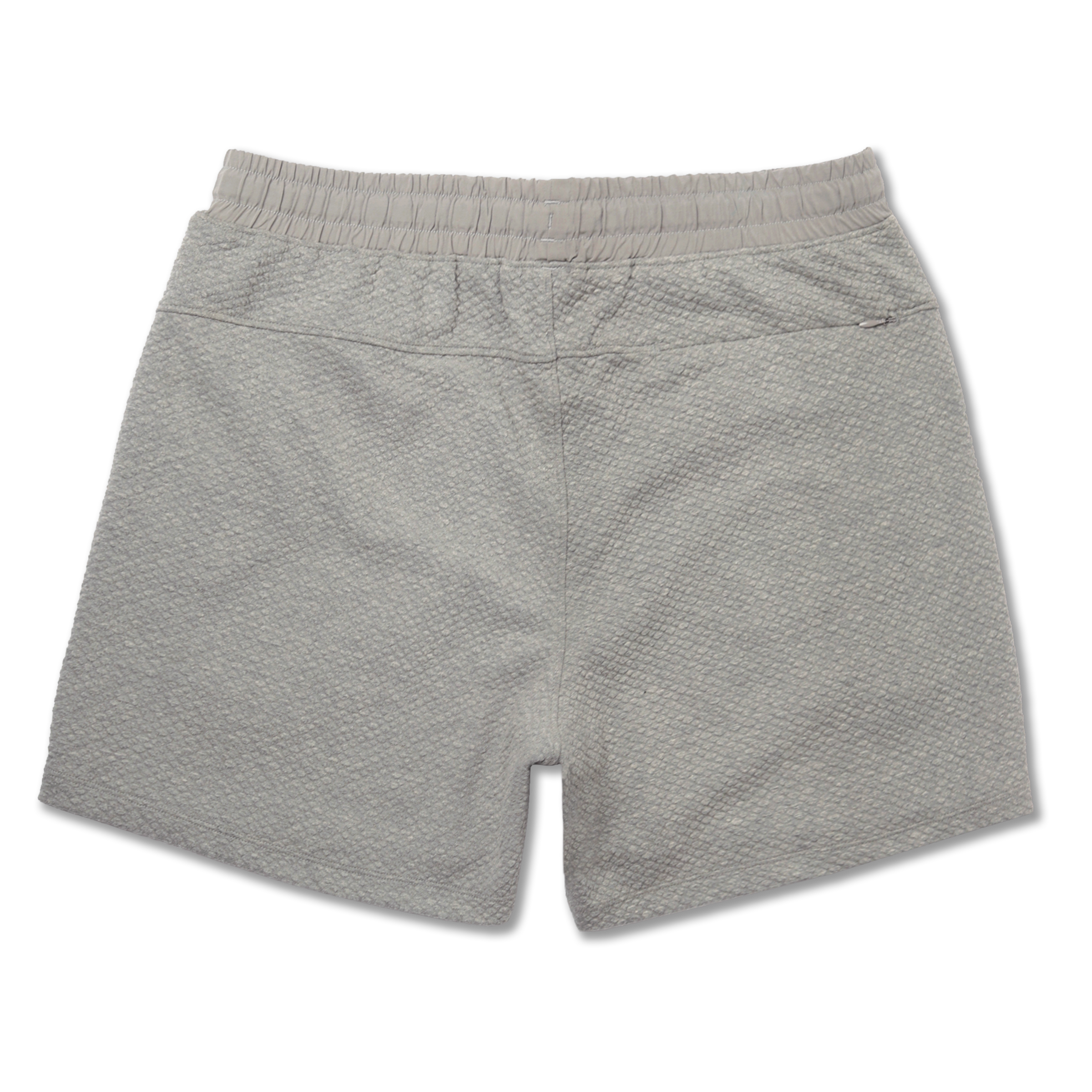 Roam Short 5.5" Heather Grey back with elastic waistband and back right hidden zipper pocket