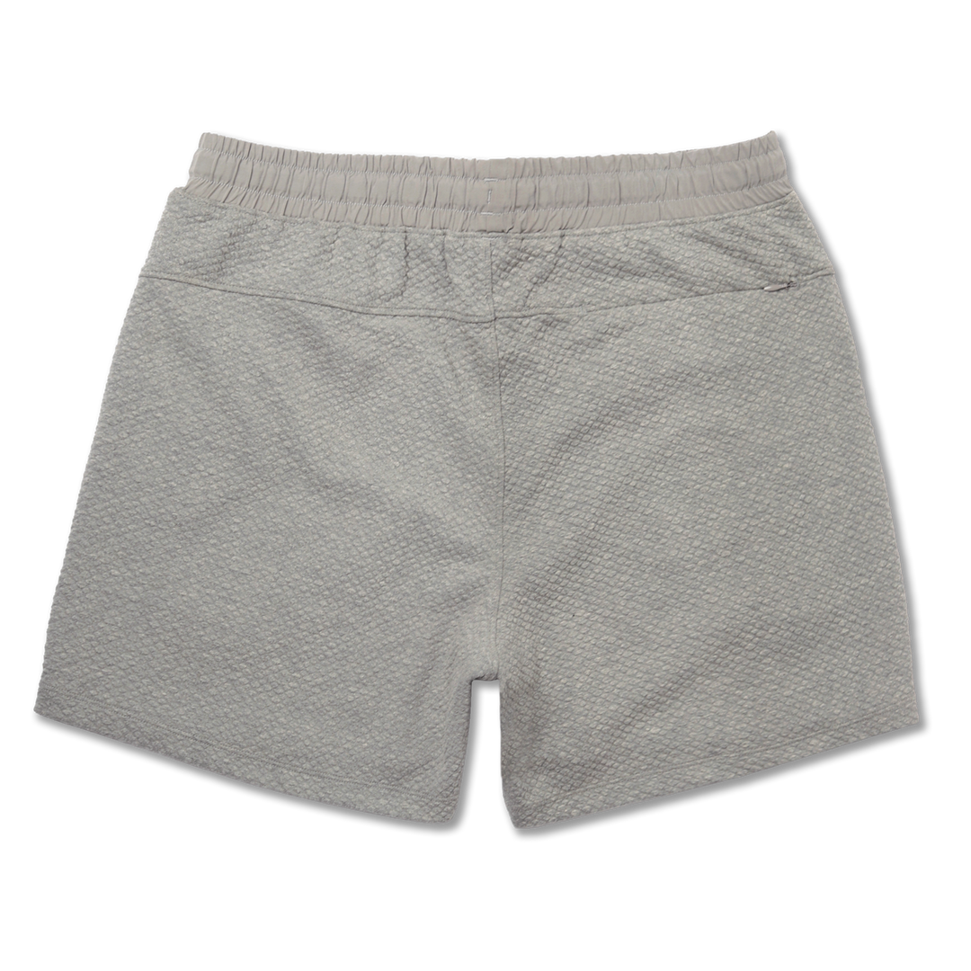 Roam Short 5.5" Heather Grey back with elastic waistband and back right hidden zipper pocket
