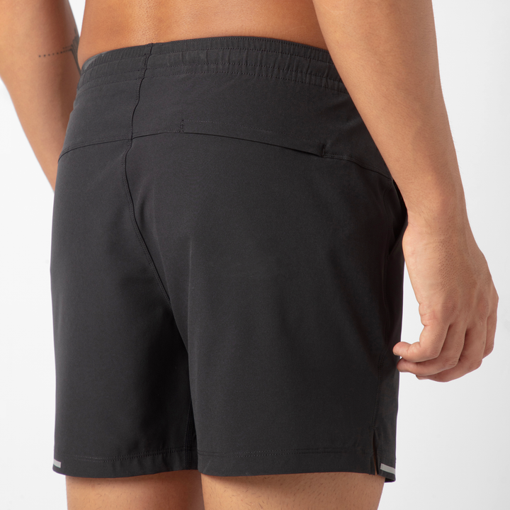 Run Short v2 5.5" in Black back on model close up of zipper pocket