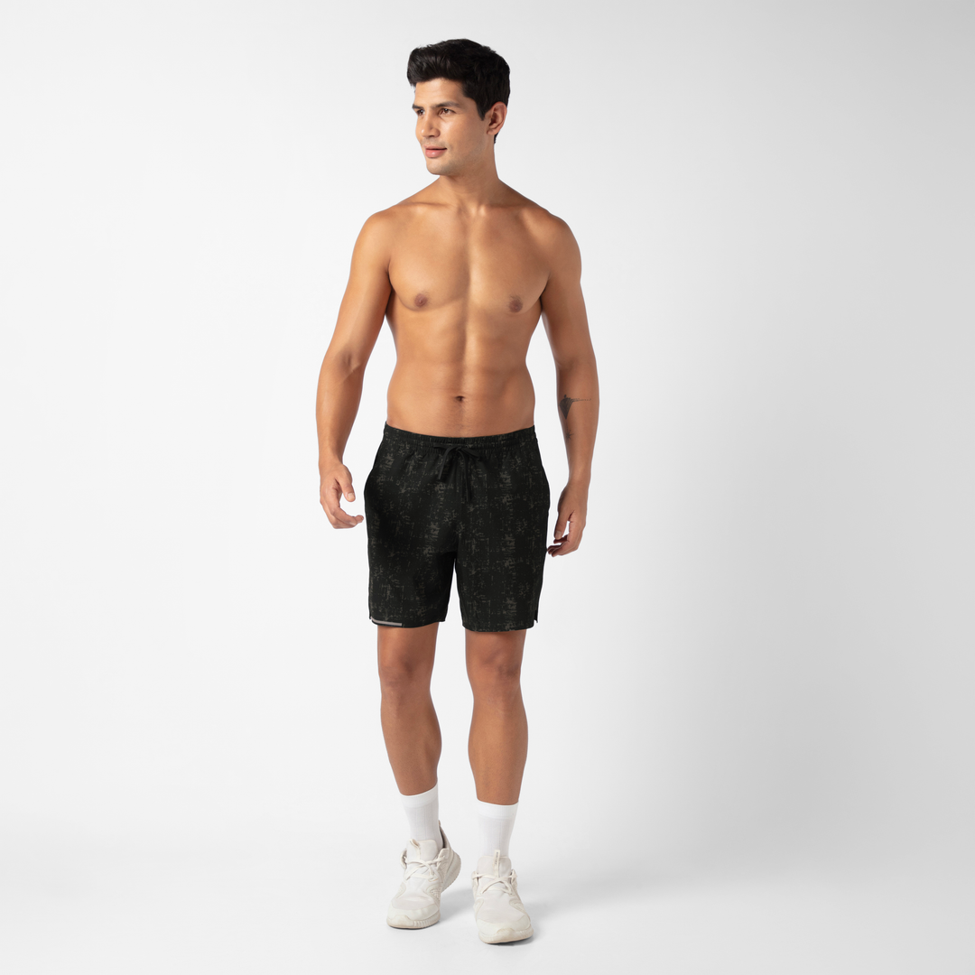 Run Short v2 7" in Asphalt front on model standing up and walking