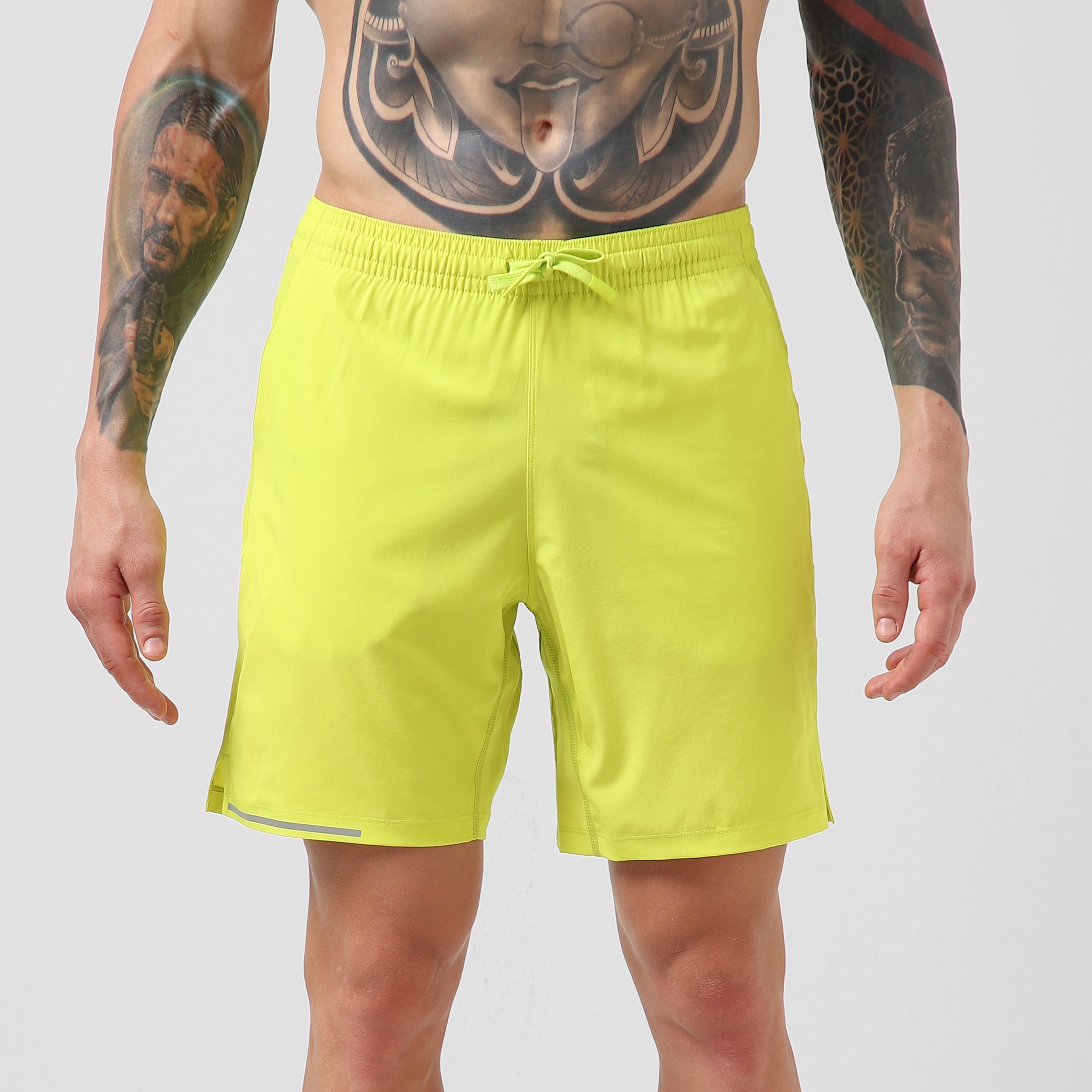 Run Short v2 7" Electric Yellow front on model