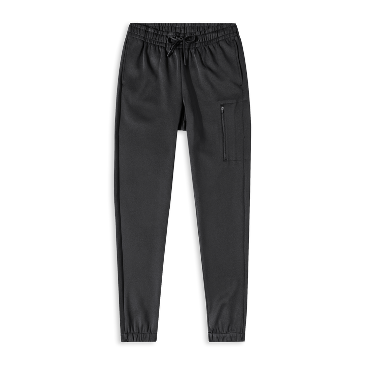 Scuba Jogger Black front with thigh zip pocket and ribbed cuffs