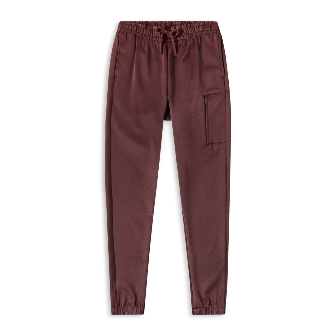 Scuba Jogger Maroon front with thigh zipper pocket and ribbed cuffs