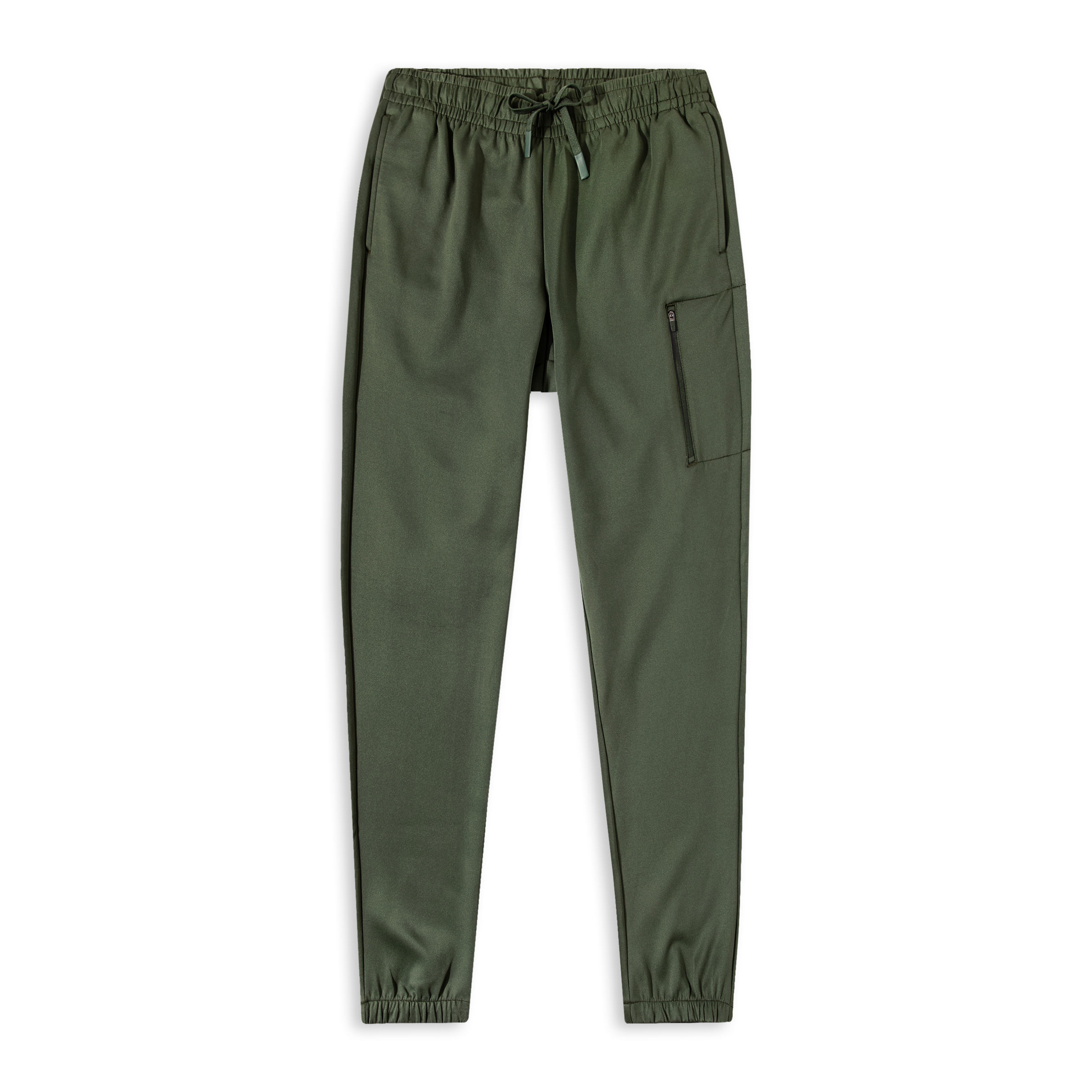 Scuba Jogger Military Green front with thigh zip pocket and ribbed cuffs