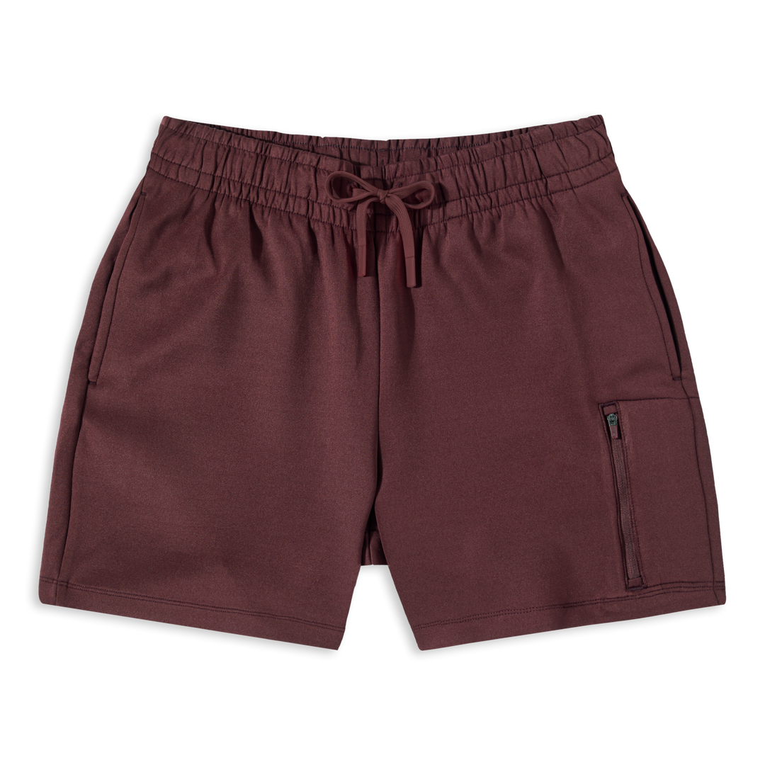 Scuba Short Maroon front with drawstring and thigh zipper pocket