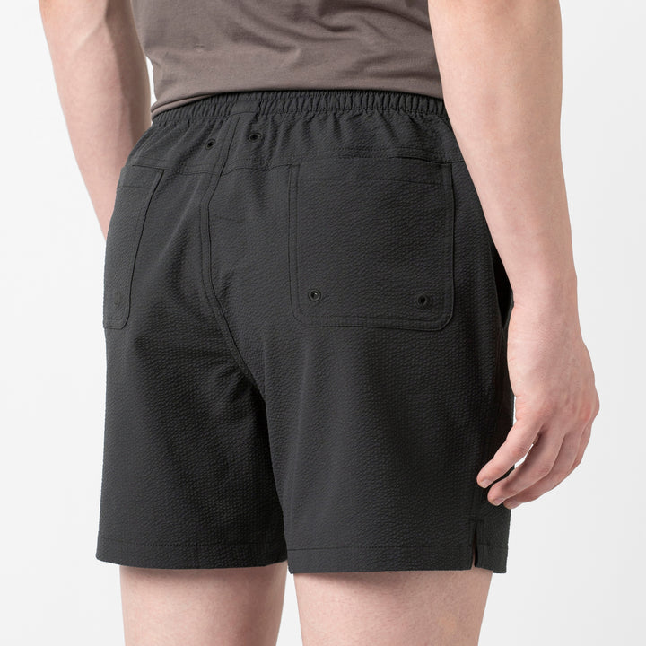Seersucker Trunk Black close up on model