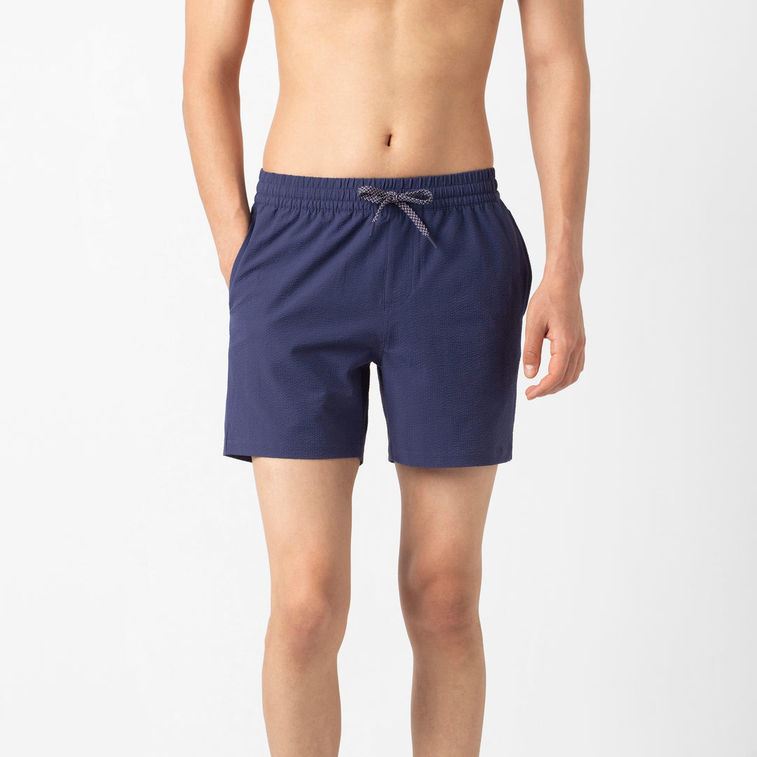 Seersucker Trunk Navy front on model