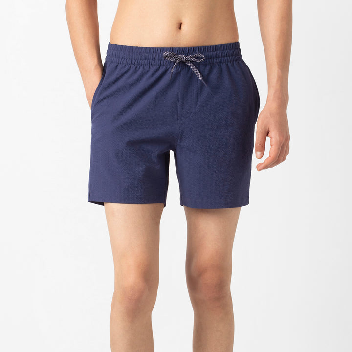 Seersucker Trunk Navy front on model