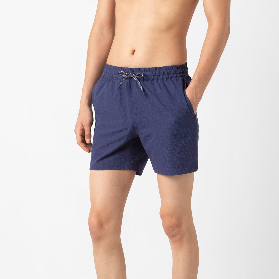 Seersucker Trunk Navy side on model