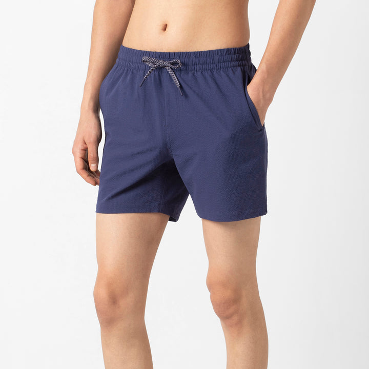 Seersucker Trunk Navy side on model