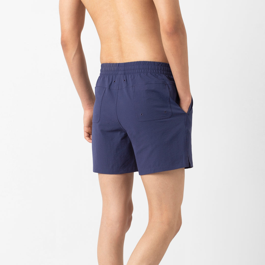 Seersucker Trunk Navy back on model