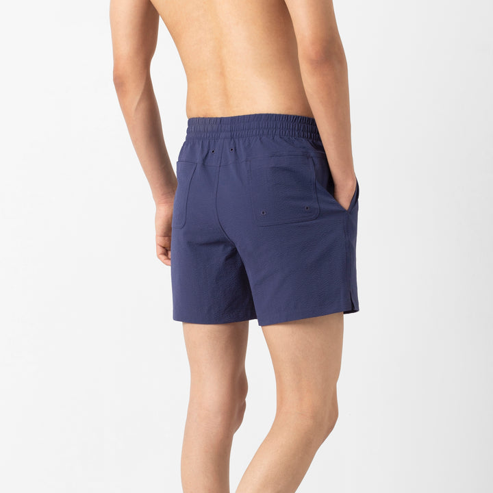 Seersucker Trunk Navy back on model