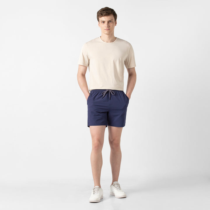 Seersucker Trunk Navy full body on model