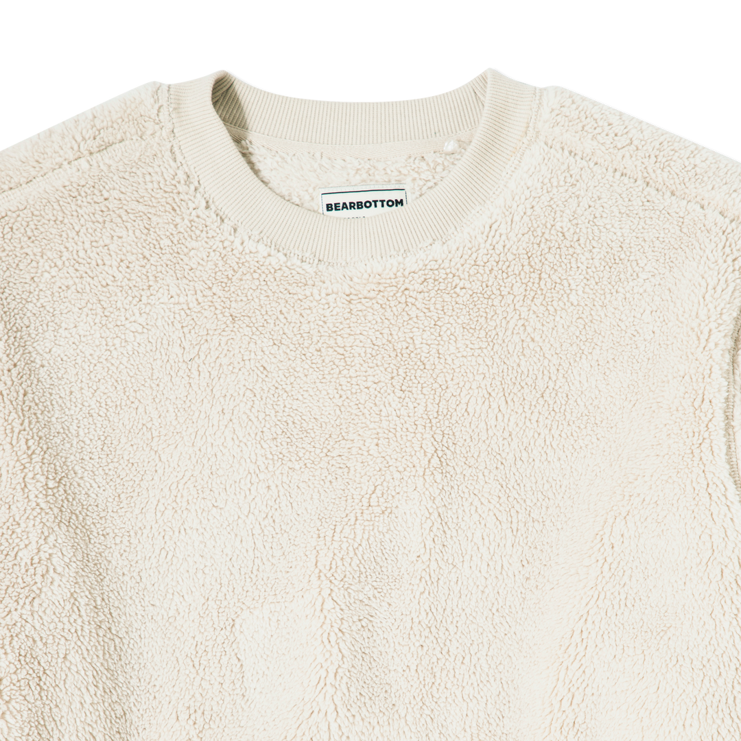 Sherpa Crewneck Bone neckline close up flat