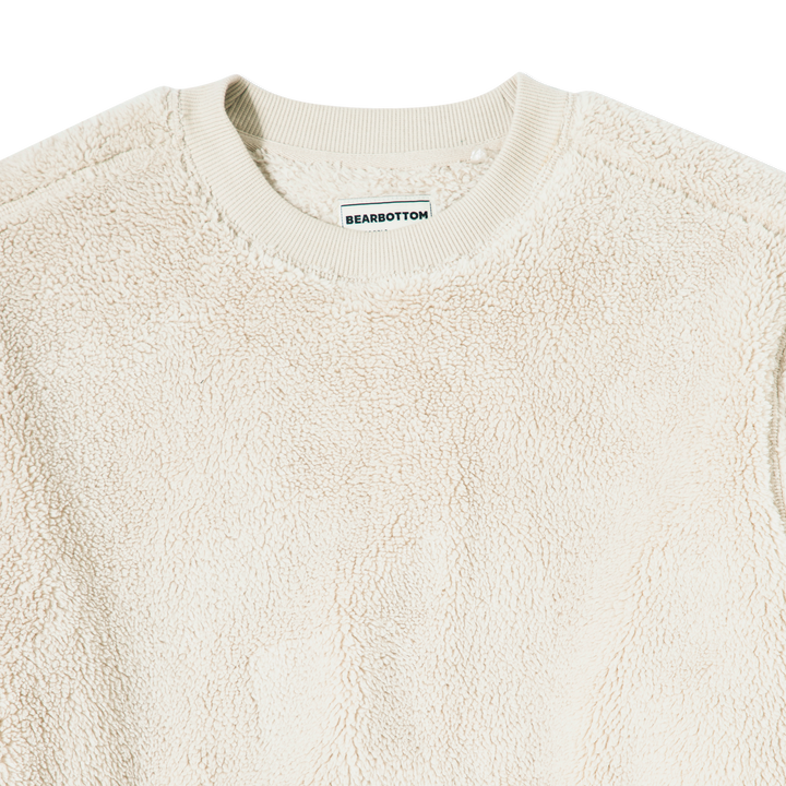 Sherpa Crewneck Bone neckline close up flat