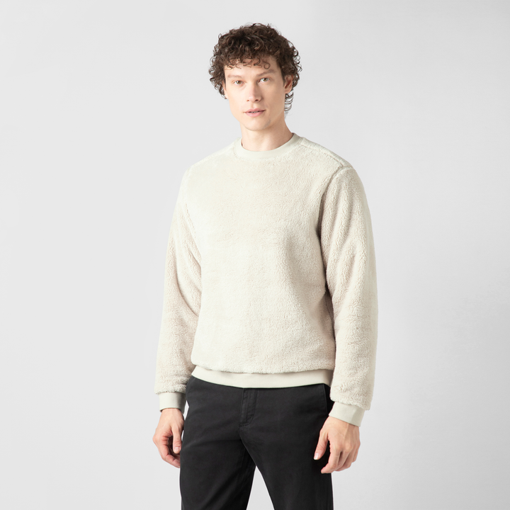 Sherpa Crewneck Bone front on model
