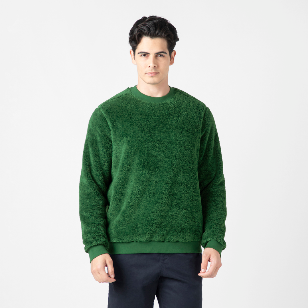 Sherpa Crewneck Duck Green front on model