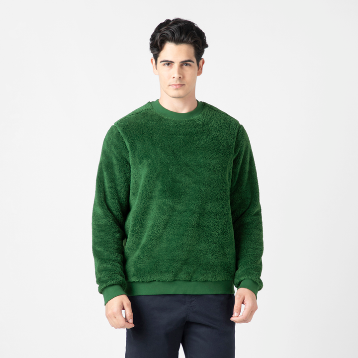 Sherpa Crewneck Duck Green front on model