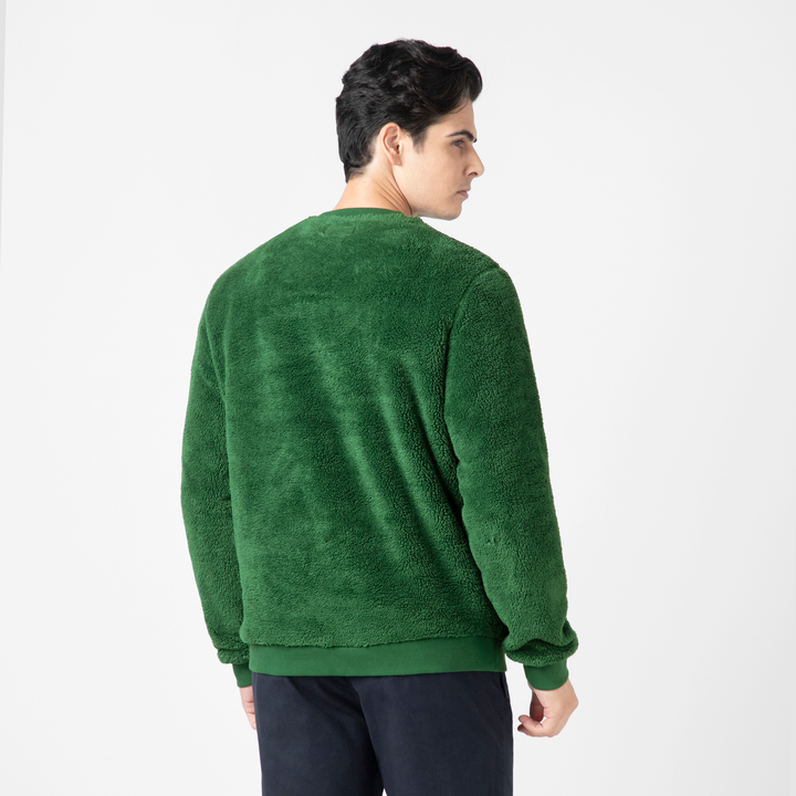 Sherpa Crewneck Duck Green back on model