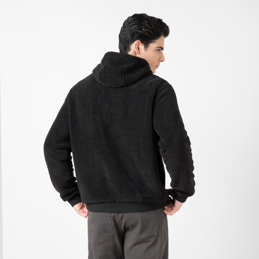 Sherpa Hoodie Black back on model