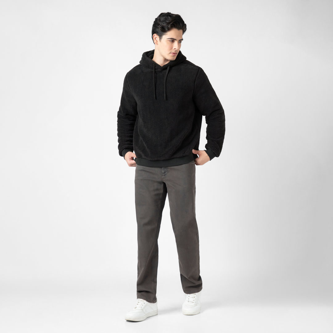 Sherpa Hoodie Black full body on model