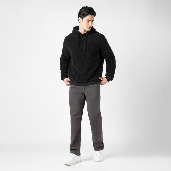 Sherpa Hoodie Black full body on model
