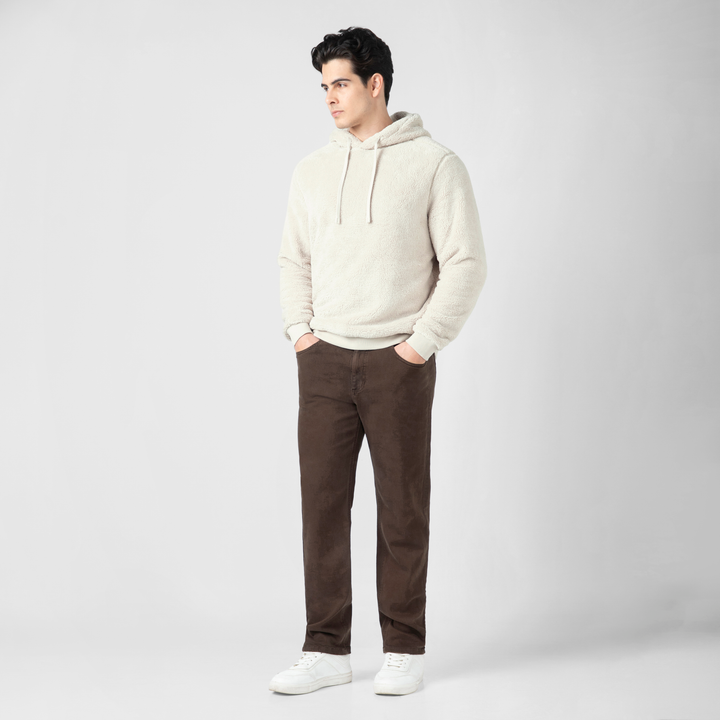 Sherpa Hoodie Bone full body on model