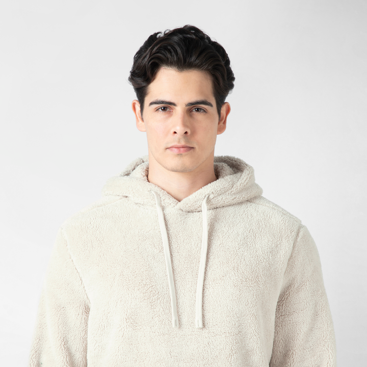 Sherpa Hoodie Bone upper body on model
