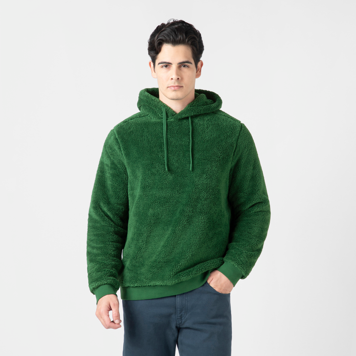 Sherpa Hoodie Duck Green front on model