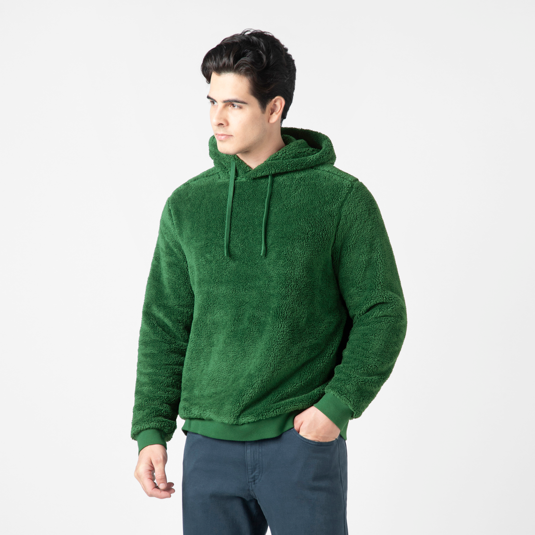 Sherpa Hoodie Duck Green side on model