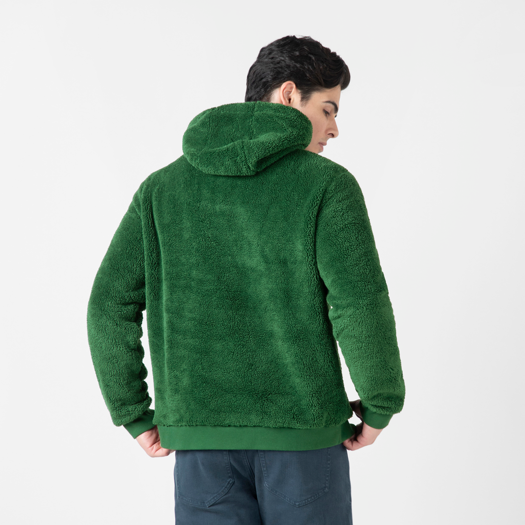 Sherpa Hoodie Duck Green back on model