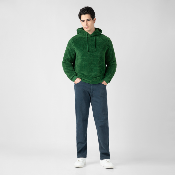 Sherpa Hoodie Duck Green full body on model