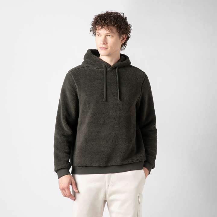 Sherpa Hoodie Shadow front on model