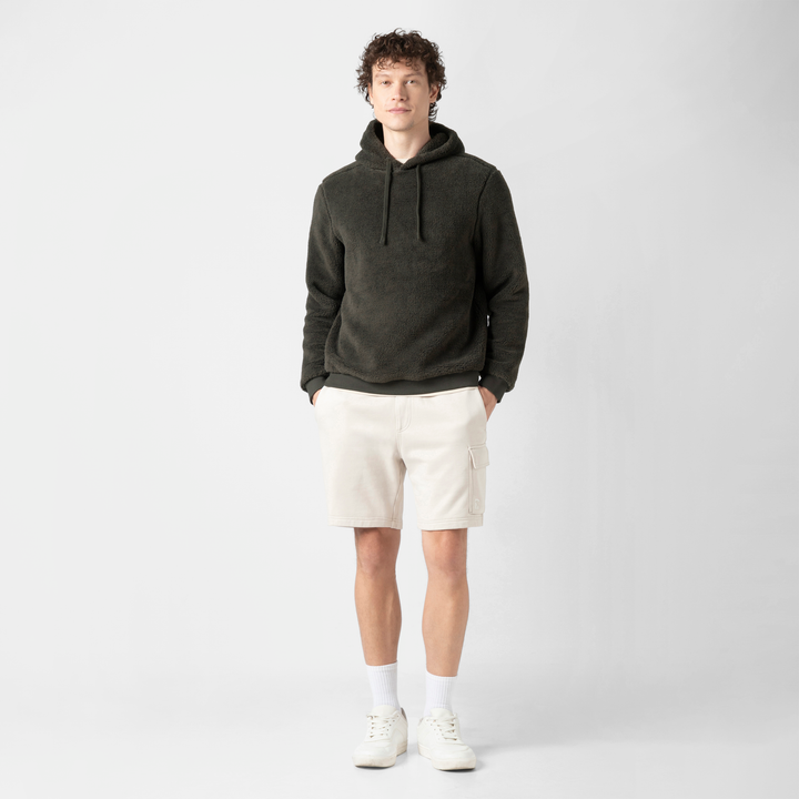 Sherpa Hoodie Shadow full body on model