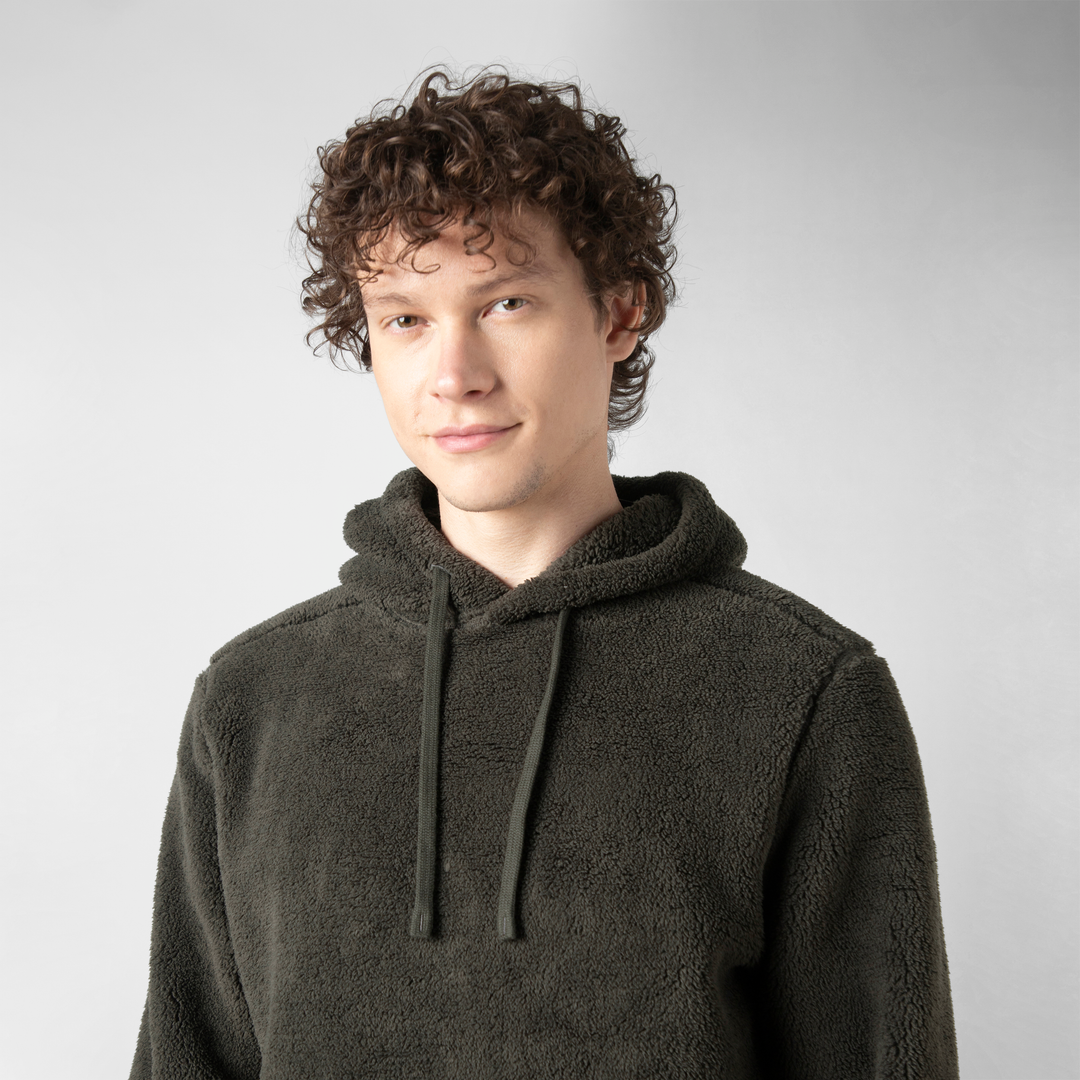 Sherpa Hoodie Shadow upper body on model