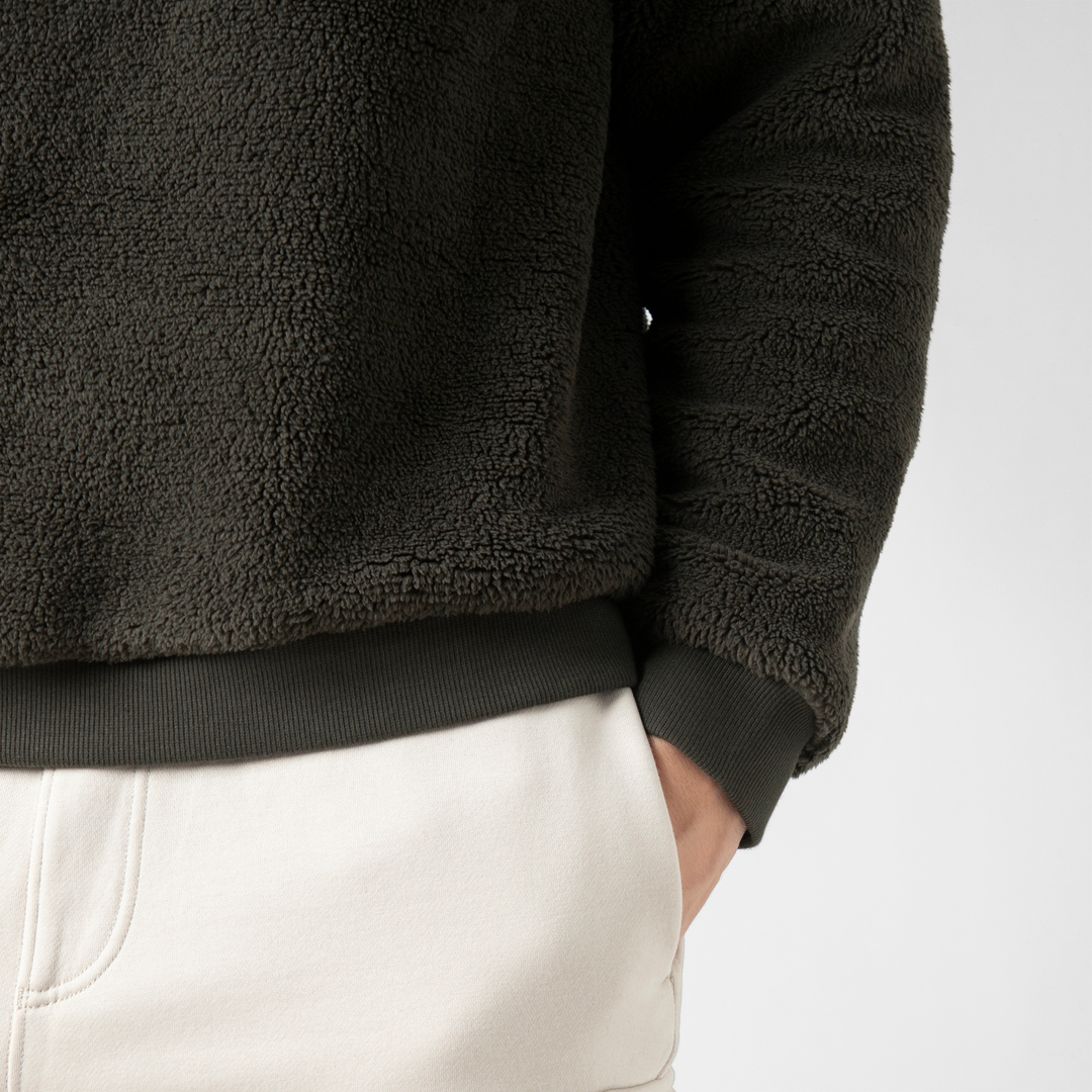 Sherpa Hoodie Shadow hem and cuff close up on model