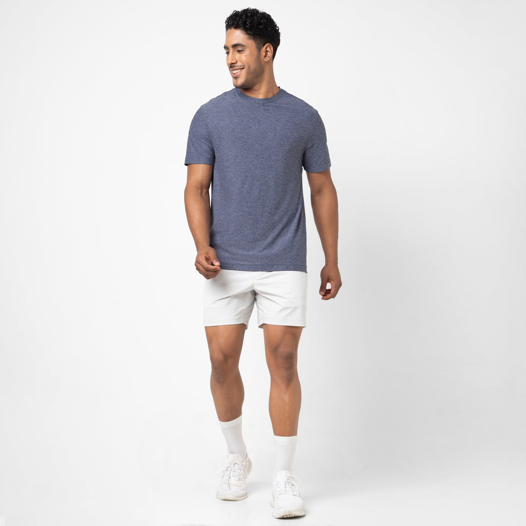 Tech Tee Navy full body on model