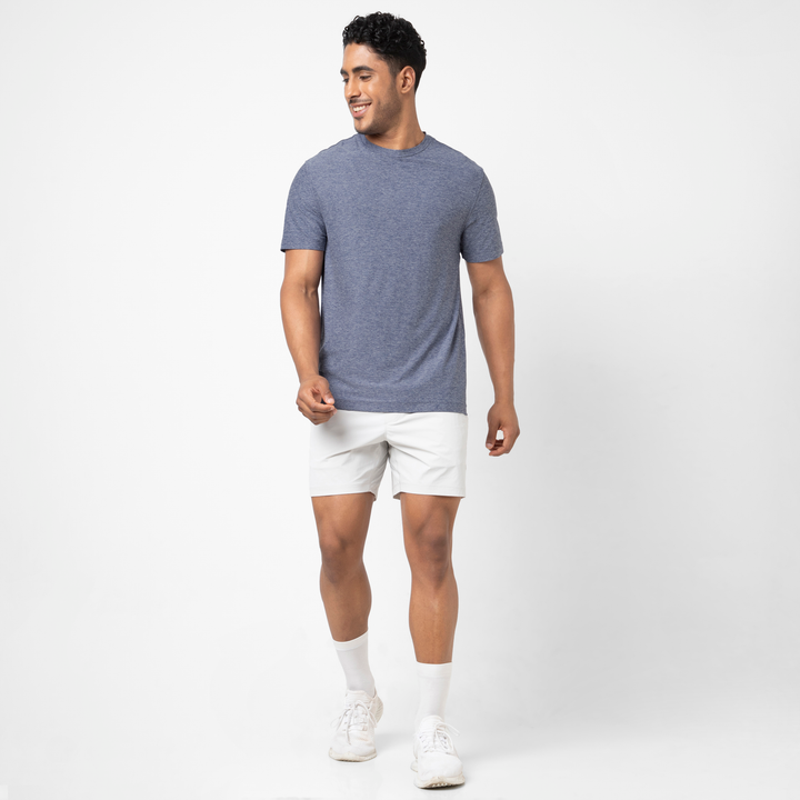 Short Sleeve Tech Tee Denim full body on model