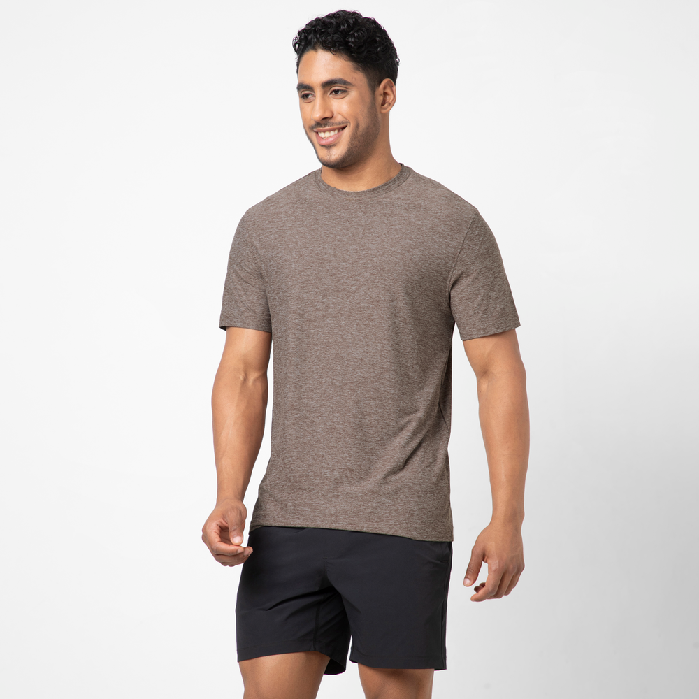 Short Sleeve Tech Tee Cocoa side on model