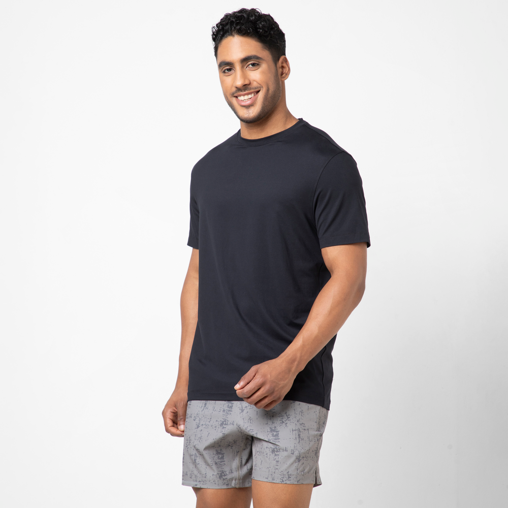Short Sleeve Tech Tee Solid Black side on model